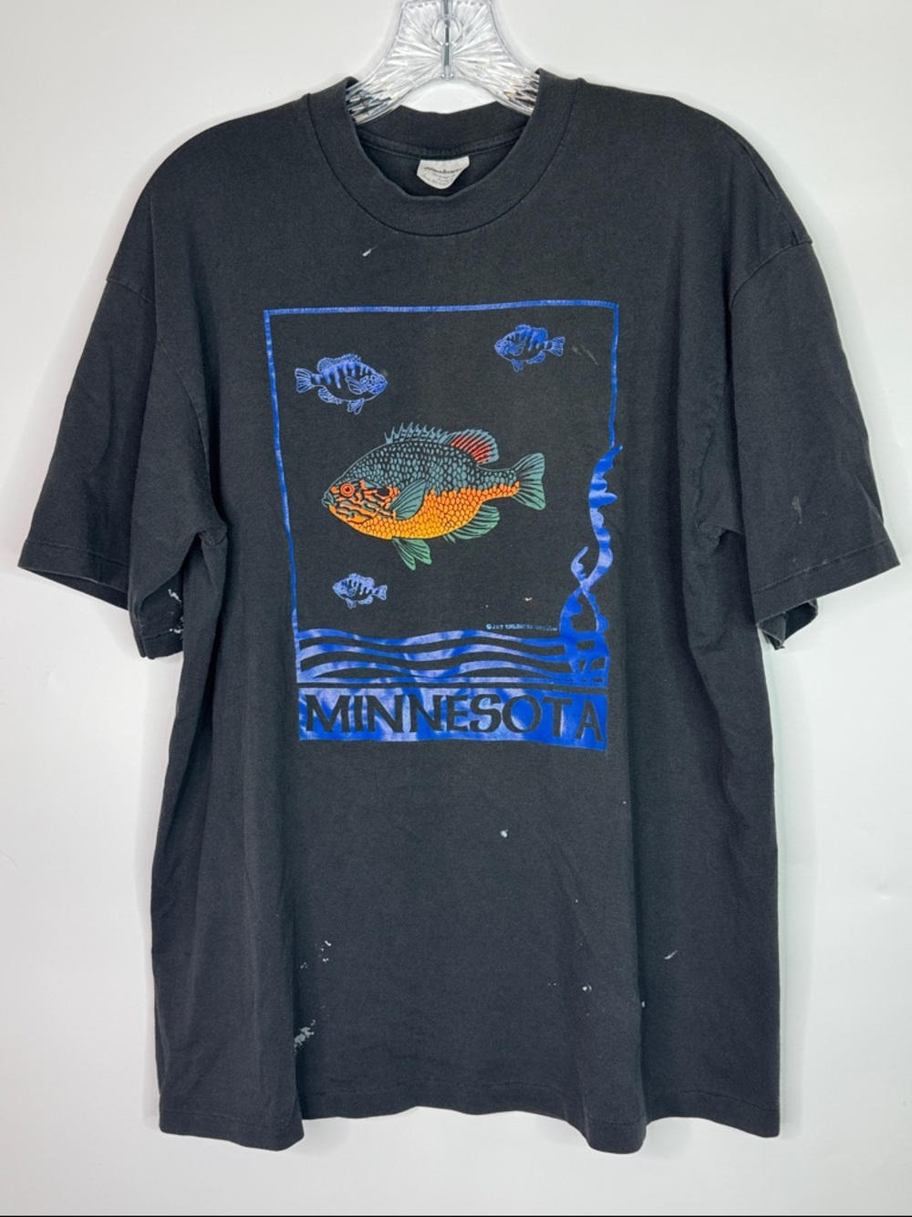 Vintage Stedman Minnesota Fish Black Tshirt 1991 Size XL